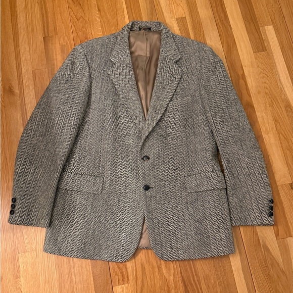 Harris Tweed 46R? Gray Black White Herringbone Blazer Jacket - Picture 1 of 8